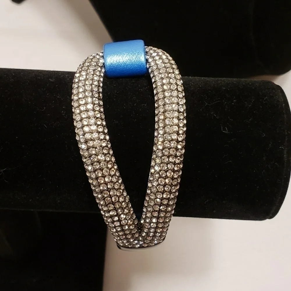 Joan Boyce “Edgy Diva” Pave Bracelet Blue Leather New No Box SPARKLE!